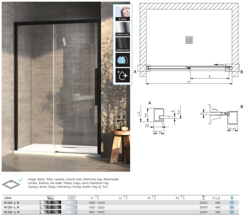 Душевая дверь Kolpa-San Libra N 140-L black transparent 517510
