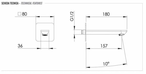 Излив настенный 18 см Remer Energy 91EYXV, сталь