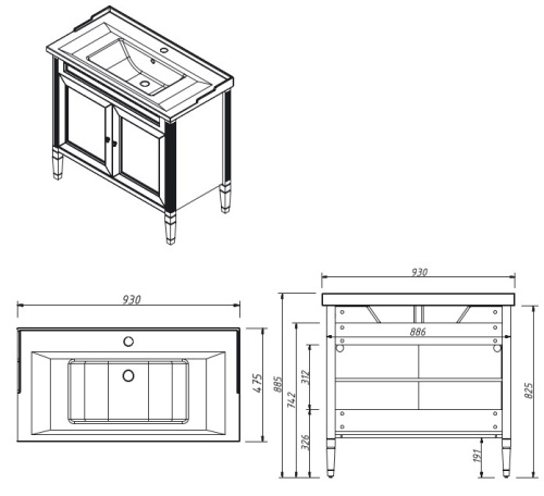 Тумба напольная Caprigo Albion Concept 90 34013-SF022