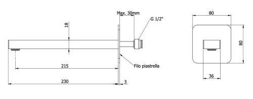 Излив настенный 23 см Remer Slash 91SLLNO, черный матовый