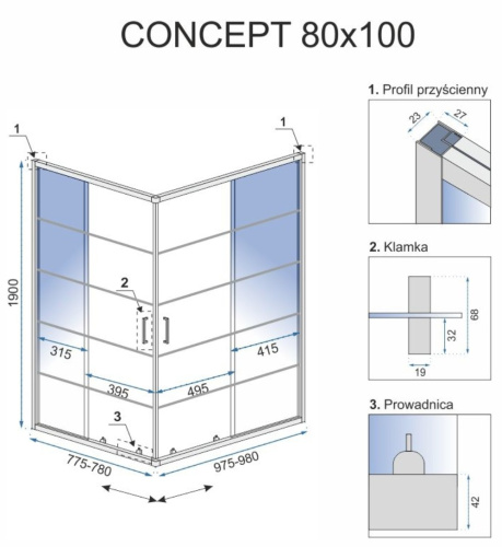 Душевой уголок Rea Concept Black 80x100 K6389