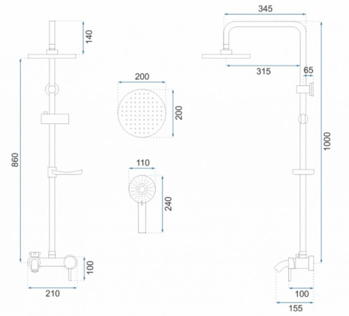 Душевая система Rea Luis Gold matt P7051