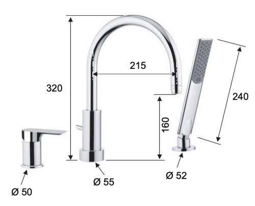 Смеситель для ванны Remer Infinity I07NO, черный матовый
