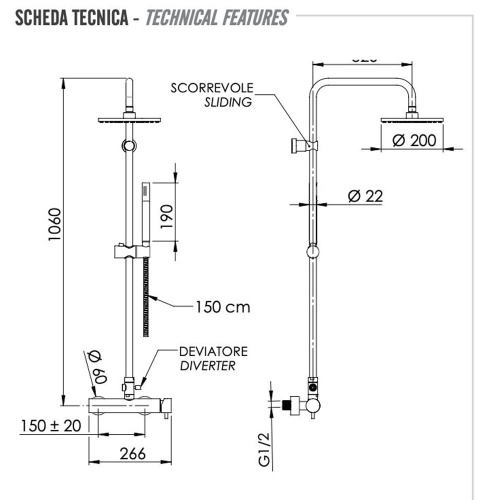 Душевая система Remer Minimal N37RX7MMM20DO, золото глянцевое