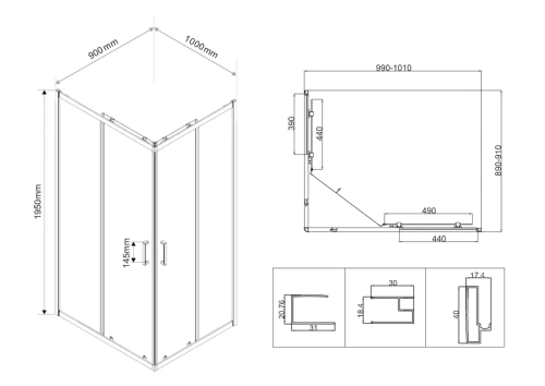 Душевой уголок Vincea City VSS-5CT9010CL