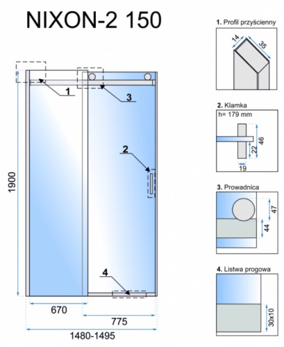 Душевая дверь Rea Nixon-2 150 левая K5008