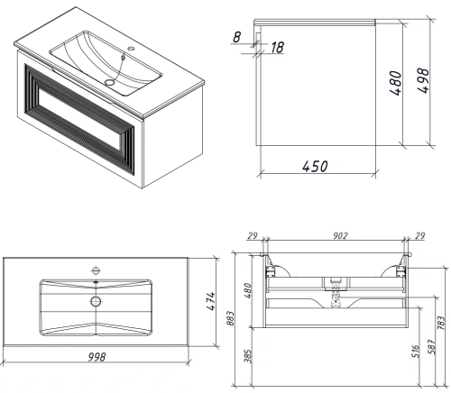 Тумба подвесная Caprigo Modo Quarta 100 35715-SF027
