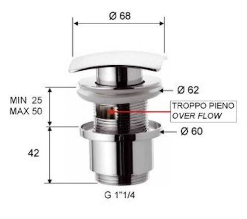 Донный клапан с переливом 1”1/4 Remer 905SCC114VO, бронза