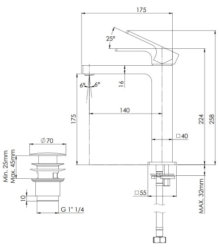 Смеситель для раковины Remer Absolute AU10ACCXV, сталь