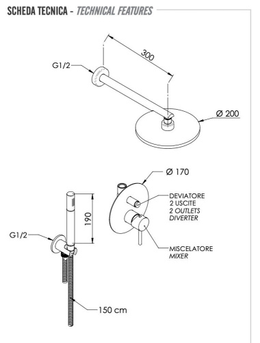 Душевая система Remer X Style X09S02ODO, золото глянцевое