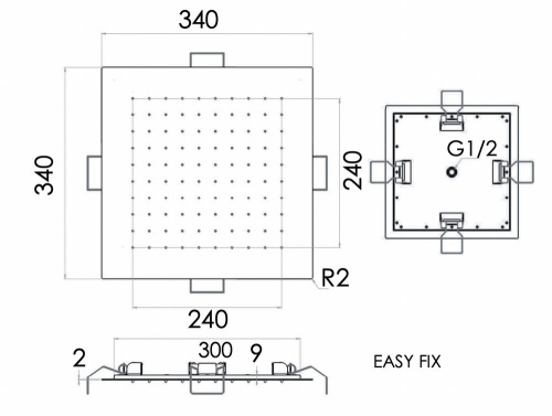 Верхний душ потолочный 34 см Remer INOX SS357EFS34