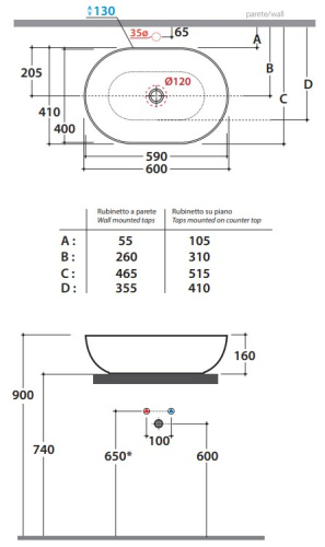 Умывальник Globo T-edge B6O60BI