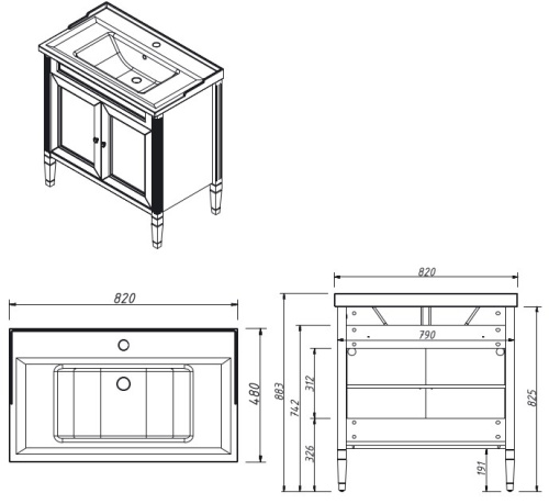 Тумба напольная Caprigo Albion Concept 80 34012-SF028