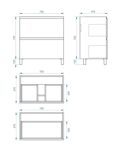 Тумба напольная Vela Мира 75Н без планки под Alice TU271031