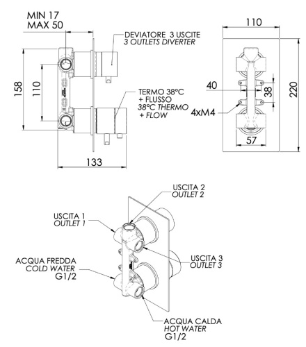 Смеситель для душа Remer Edge EG593CFP, черный брашированный хром