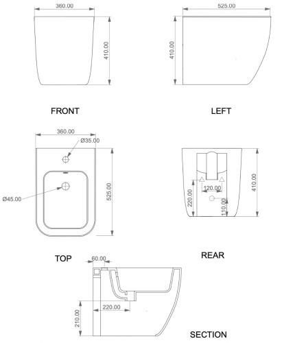 Биде приставное GSG Ceramic Design Brio BRBI01000