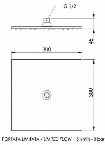 Верхний душ с шарнирным соединением 30 см Remer 359SSLNOX, черный матовый