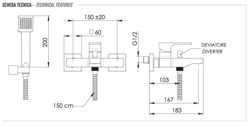 Смеситель для ванны Remer Absolute AU02BG, золото брашированное