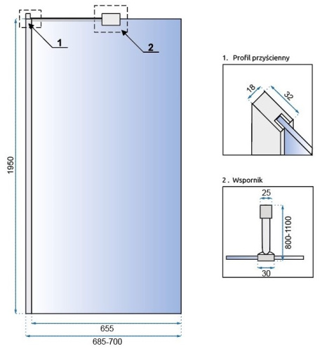 Душевая стенка Rea AERO 70x195 K7840