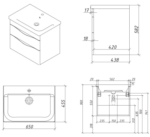 Тумба подвесная Caprigo Lento 65 36210-SF019