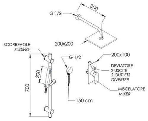 Душевая система Remer Infinity I09S07OBG, золото брашированное
