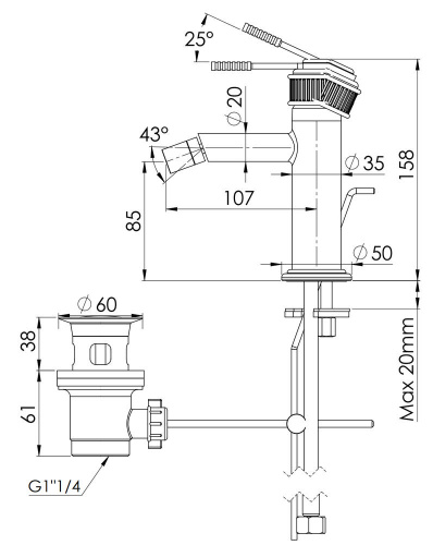 Смеситель для биде Remer Atelier AL20CFP, черный брашированный хром