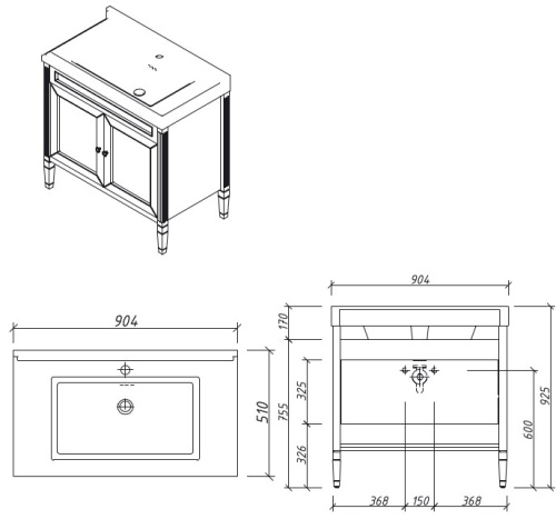 Тумба напольная Caprigo Albion Concept 90 34013UV-SF019 Тумба напольная Caprigo Albion Concept 90 34013UV-SF019