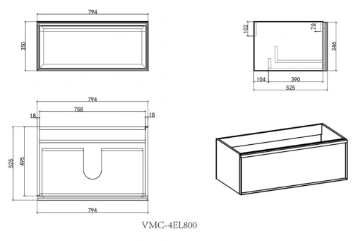 Тумба подвесная Vincea Elise VMC-4EL800MG серый матовый