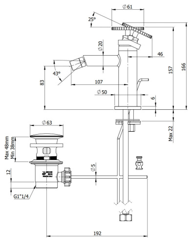Смеситель для биде Remer Chrono CH20BG, золото брашированное