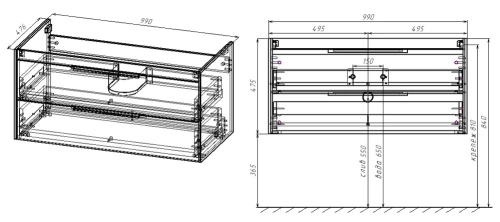 Тумба подвесная Vincea Chiara 2D 1000 G.Stone VMC-2C2100GS