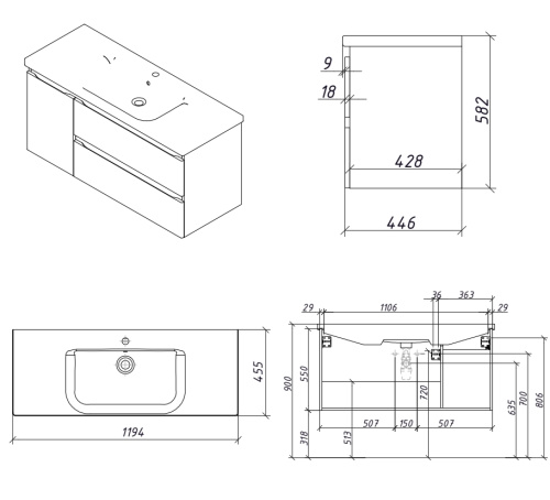 Тумба подвесная Caprigo Forte 100 36117L-SF025