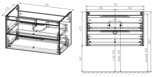 Тумба подвесная Vincea Chiara 2D 800 G.Stone VMC-2C2800GS