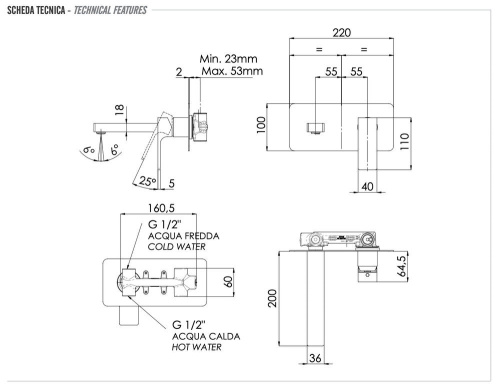 Смеситель для раковины Remer Absolute AU15BG, золото брашированное