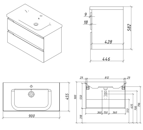 Тумба подвесная Caprigo Forte 90 36113-SF025