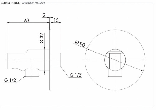 Держатель ручного душа с подключением Remer 337XDO, золото глянцевое