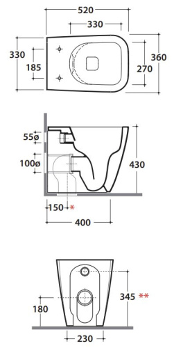 Унитаз приставной Globo Stone ST004BI