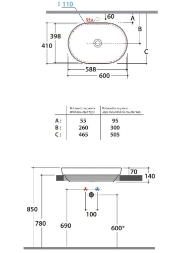 Умывальник Globo T-edge B6O61BI