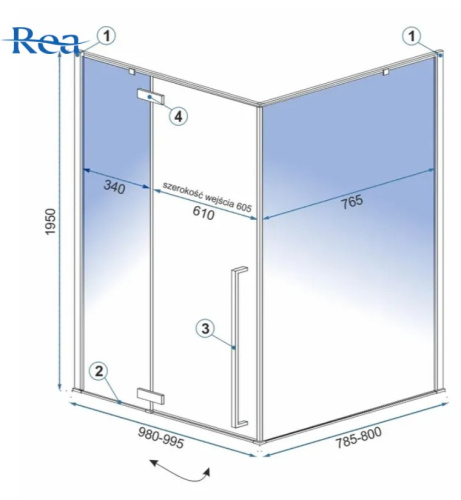 Душевой уголок Rea Fargo Gold 80x100 K4907