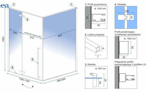 Душевой уголок Rea Fargo Black 90x120 K3214