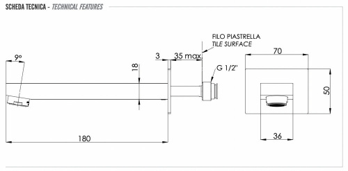Излив настенный 18 см Remer Qubika 91QBG, золото брашированное