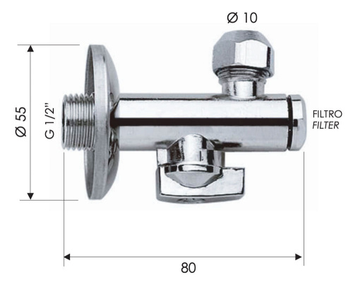 Запорный вентиль с фильтром 1/2*10 Remer 1231210