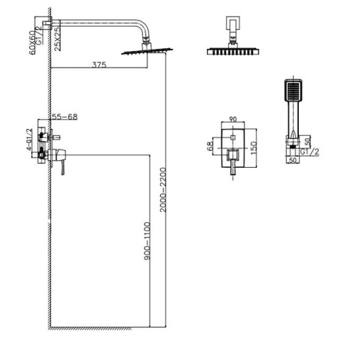 Душевая система Caprigo Diamante 50-215-ORO