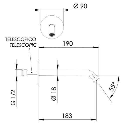 Излив настенный 19 см Daniel Tokyo TK4704BLCR
