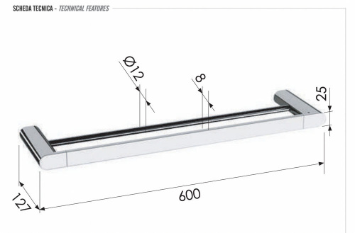 Полотенцедержатель двойной 60 см Remer Lounge LN33XV, сталь