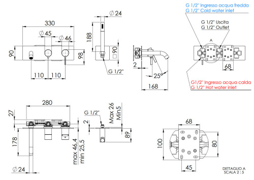Смеситель для ванны Remer Metrica MC53D2