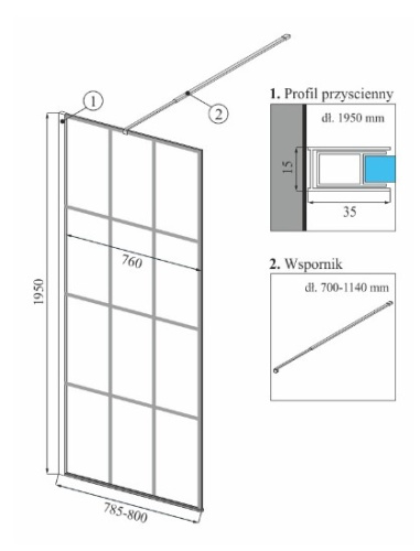 Душевая стенка Calani Soleo walk in 80 Black CAL-K6030