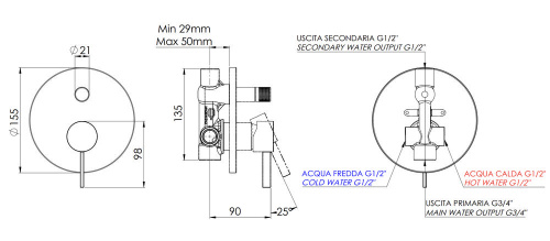 Смеситель для душа Remer Metrica MC09HNO, черный матовый