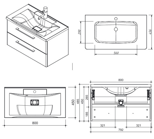 Тумба подвесная Caprigo Accord 80 2212-TP810