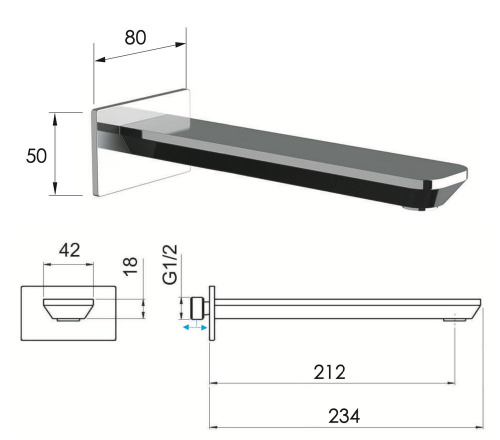 Излив настенный 23 см Daniel Tiara TA4704LDP