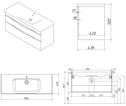 Тумба подвесная Caprigo Lento 120 36216-SF015